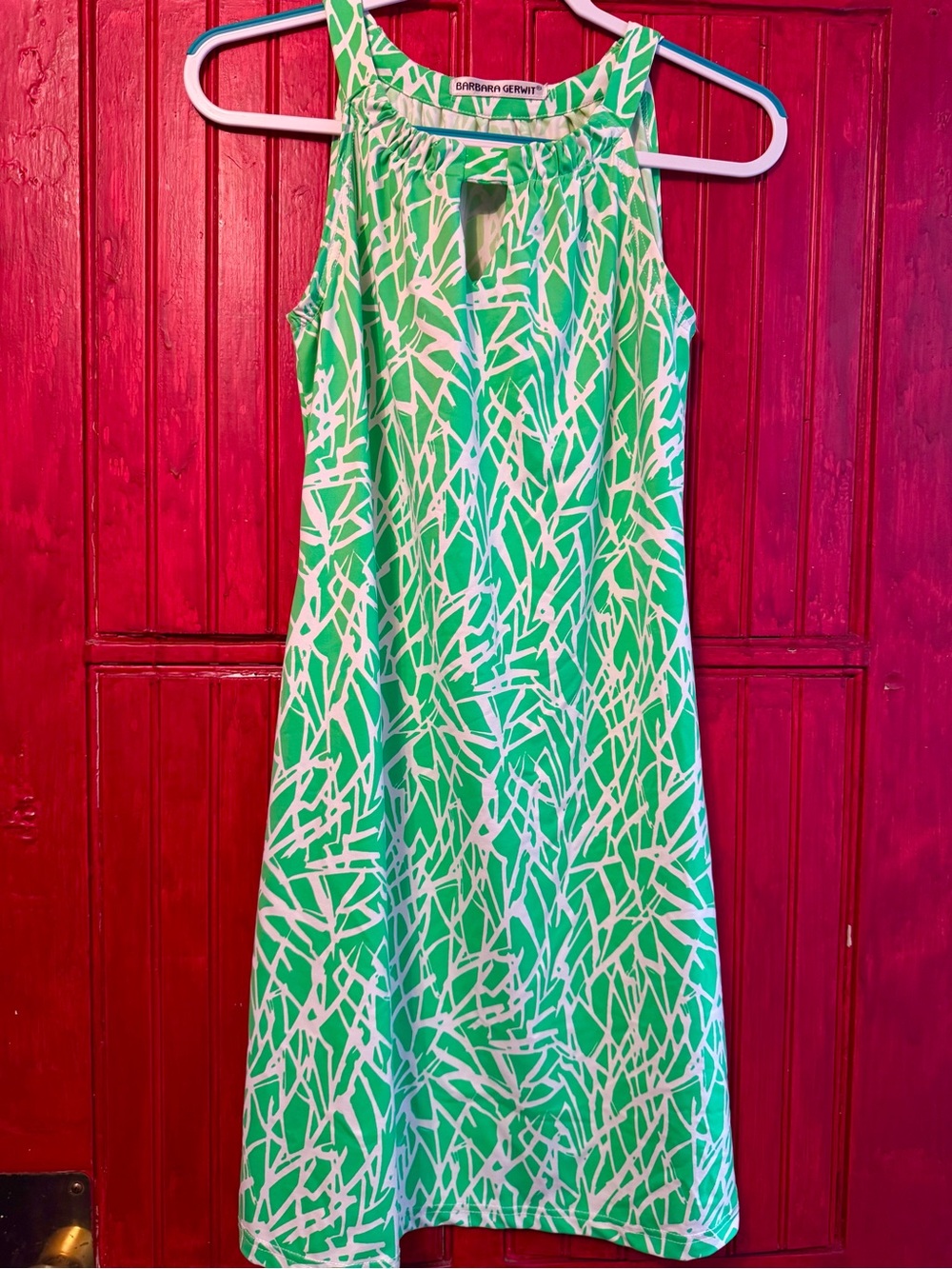 Sleeveless Green and White Pattern Midi Dress by Barbara Gerwit